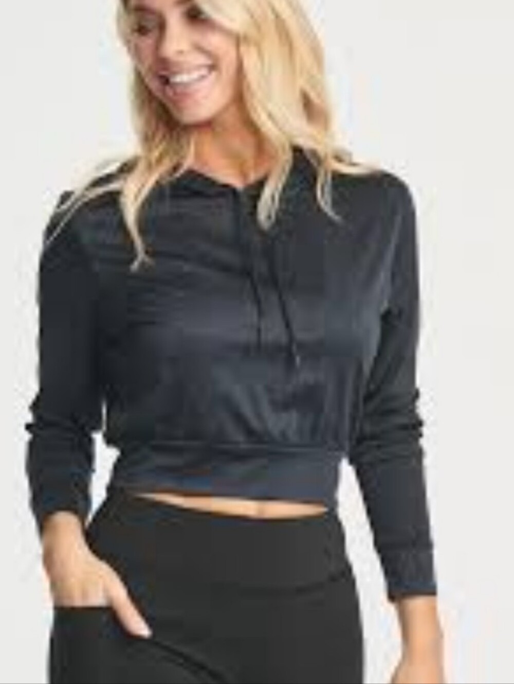 Real Essentials Dark Navy Blue Cropped Hoodie Top - Women's Lightweight Pullover